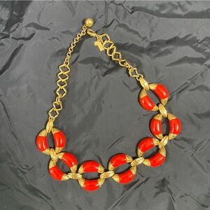 Kate spade NY gold red chain link necklace chunky costume jewelry statement